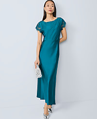 Petite Lace Trim Satin Midi Dress carousel Product Image 1