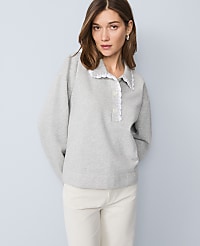 Petite Weekend Collection Crochet Trim Collared Sweatshirt carousel Product Image 3