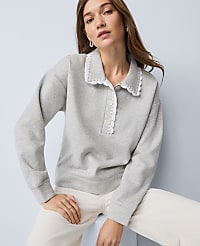 Petite Weekend Collection Crochet Trim Collared Sweatshirt carousel Product Image 1