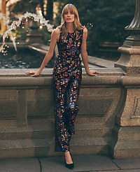 The Petite Side-Zip Flare Pant in Floral Jacquard carousel Product Image 1