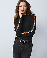 Petite Weekend Crochet Trim Mock Neck Top carousel Product Image 1