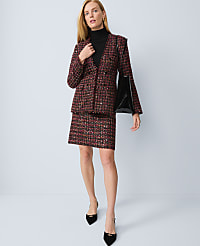 The Petite Long V-Neck Sequin Tweed Jacket carousel Product Image 1