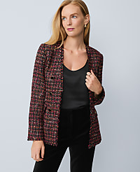The Petite Long V-Neck Sequin Tweed Jacket carousel Product Image 3