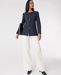 The Petite Long Crew Neck Jacket in Denim carousel Product Image 3