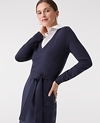 Petite Layered Belted Sweater Midi Dress carousel Product Image 1