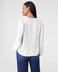 Petite Bobble Trim V-Neck Blouse carousel Product Image 2