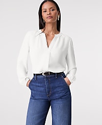 Petite Bobble Trim V-Neck Blouse carousel Product Image 3