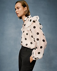 Dotted Ruffle Trim Blouse carousel Product Image 3