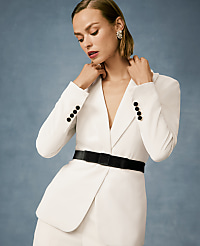 The Belted Fitted Long Blazer in Crepe carousel Product Image 5