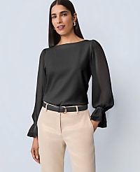 Petite Mixed Media Pleated Sleeve Top carousel Product Image 1