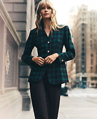 The Long Collarless Blazer in Plaid carousel Product Image 3