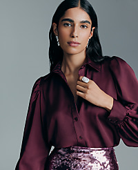 Petite Satin Blouson Sleeve Blouse carousel Product Image 4
