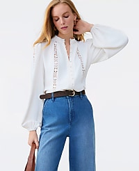 Petite Lace Trim Blouse carousel Product Image 1