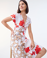 Petite Floral Collage Twisted Midi Dress carousel Product Image 1