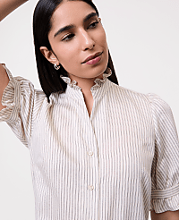 Petite Striped Ruffle Collar Shirt carousel Product Image 3