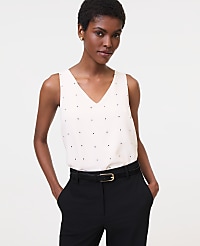 Dotted Mixed Media V-Neck Shell carousel Product Image 1