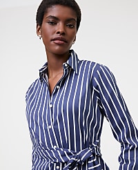 Petite Striped Tie Waist Button Down Shirt carousel Product Image 1