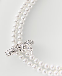 Double Wrap Pearl Bow Necklace carousel Product Image 2