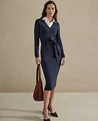 Petite Layered Belted Sweater Midi Dress carousel Product Image 4
