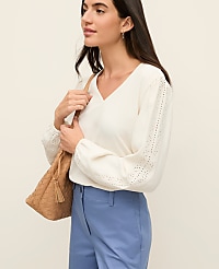 Petite Mixed Media Embroidered Blouse carousel Product Image 1
