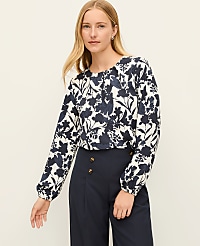 Floral Pleated Front Mixed Media Blouse carousel Product Image 1