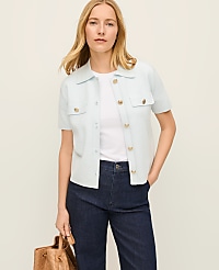 Collared Short Sleeve Cardigan carousel Product Image 1