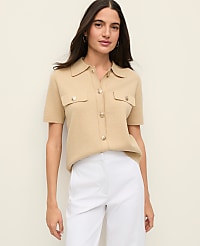 Collared Short Sleeve Cardigan carousel Product Image 1