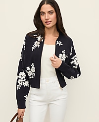 Floral Jacquard Bomber Sweater Jacket carousel Product Image 1