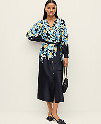 Floral Satin Midi Shirtdress carousel Product Image 1