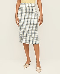 The Column Midi Skirt in Plaid Tweed carousel Product Image 2