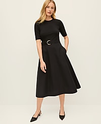 Petite Mixed Media Flare Midi Dress carousel Product Image 1