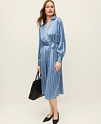 Striped Satin Midi Shirtdress carousel Product Image 1