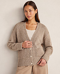 Haven Well Within Organic Cotton Linen Plaited V-Neck Cardigan carousel Product Image 1
