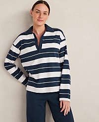 Haven Well Within Organic Cotton Interlock Stripe Johnny Collar Top carousel Product Image 1