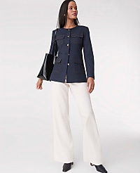 The Petite Long Crew Neck Jacket in Denim carousel Product Image 4