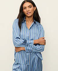 Petite Striped Satin Collared Shirt carousel Product Image 1