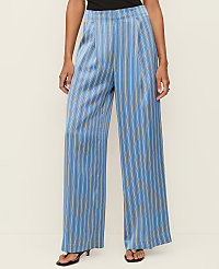 The Petite Pleated Satin Wide-Leg Pant in Stripes carousel Product Image 2