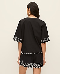 Petite Embroidered V-Neck Blouse carousel Product Image 2