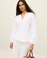 Cotton Gauze Split Neck Blouse carousel Product Image 1