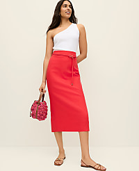 Petite Belted Midi Pencil Skirt in Linen Blend carousel Product Image 1