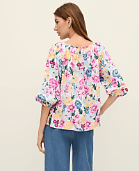 Petite Weekend Floral Linen Blend Blouse carousel Product Image 2