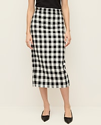 The Button Midi Skirt in Gingham Linen Blend carousel Product Image 2