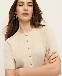Shell Button Short Sleeve Linen Cardigan carousel Product Image 3