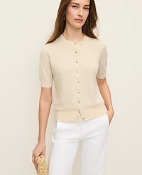 Shell Button Short Sleeve Linen Cardigan carousel Product Image 1