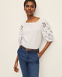 Petite Embroidered Boatneck Popover carousel Product Image 1