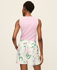 The Petite Floral Pleated Short in Linen Blend carousel Product Image 2