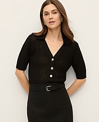 Pointelle Polo Sweater carousel Product Image 1