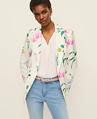 The Long Single Button Blazer in Floral Linen Blend carousel Product Image 1