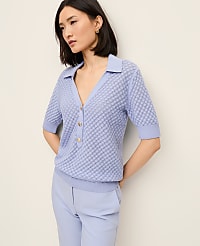 Petite Pointelle Polo Sweater carousel Product Image 1