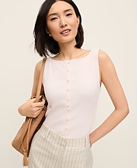 Ribbed Sleeveless Button Top carousel Product Image 1